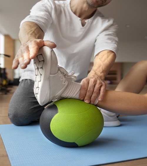 Rehabilitation exercises for sports injuries in a physiotherapy clinic